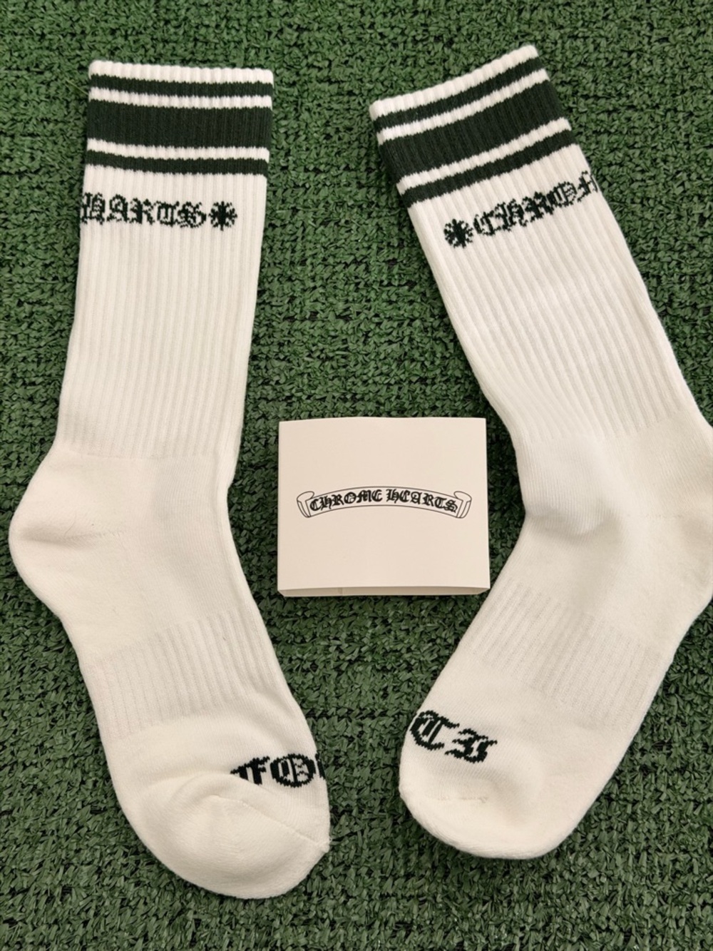 Chrome hearts White and Forest Green Crew Men's Socks